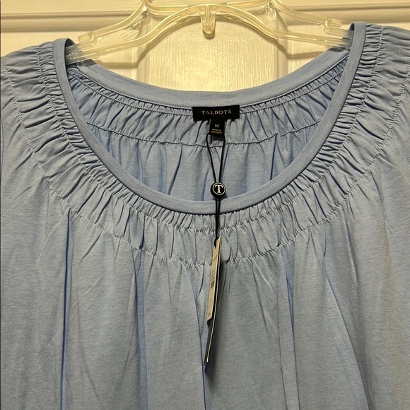 Talbots Blue Ruched Blouse with 3/4 Sleeves - Picture 2 of 6